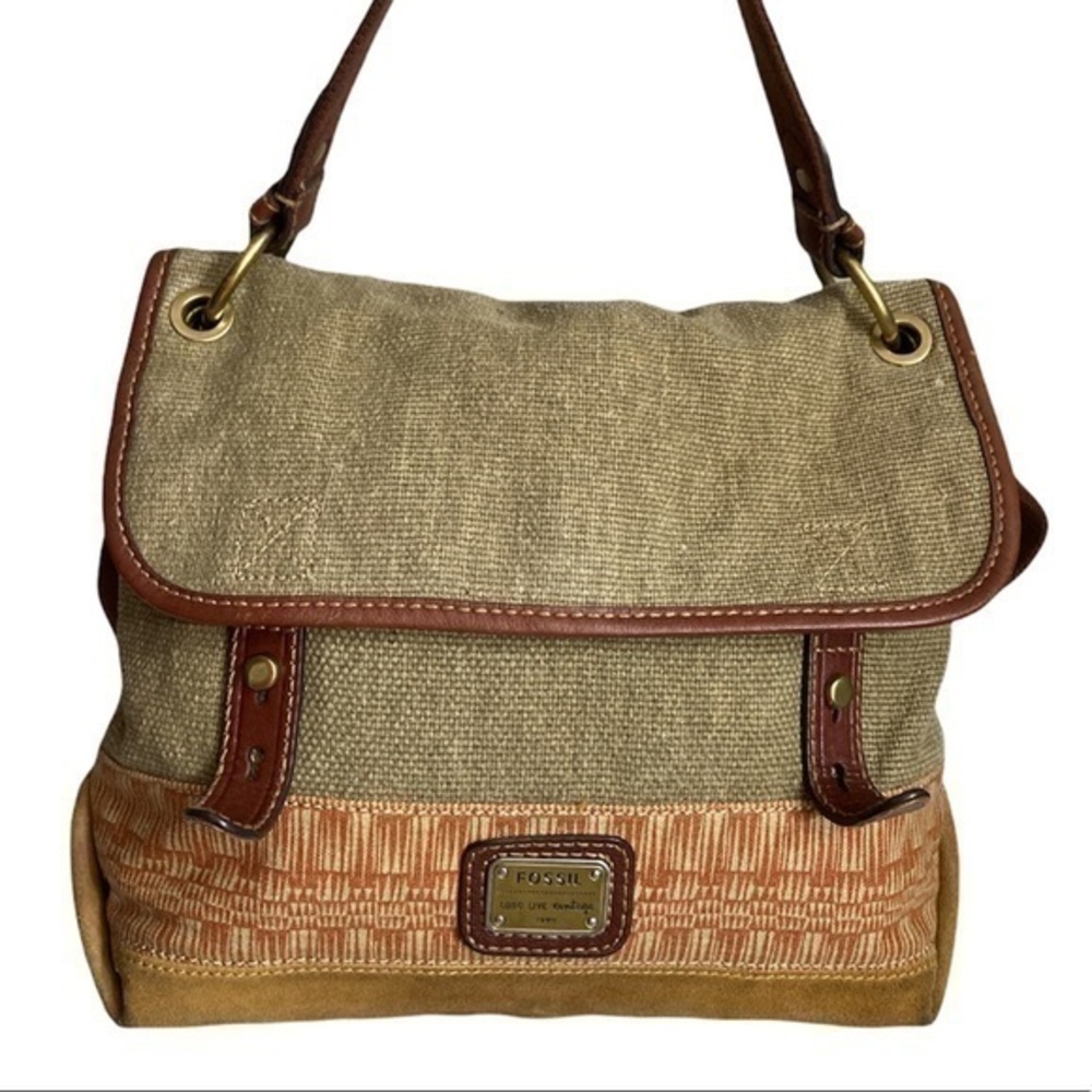 Fossil long lived vintage suede canvas messenger bag